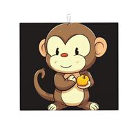 Tappetino scolapiatti per bancone della cucina, grande, super assorbente, tappetino scolapiatti con scimmia in stile cartone animato che tiene frutta in microfibra, tappetino scolapiatti antiscivolo