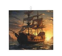 Tappetino scolapiatti per bancone della cucina, grande, super assorbente, tappetino scolapiatti fantasia nave pirata in microfibra antiscivolo tappetino scolapiatti per lavelli caffettiera 46 x 41 cm