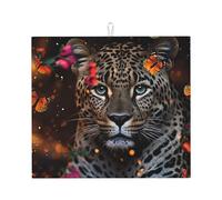 Tappetino scolapiatti per bancone della cucina, grande, super assorbente, tappetino scolapiatti in microfibra, motivo leopardo e farfalla, tappetino antiscivolo per scolapiatti per lavelli e