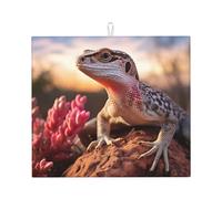 Tappetino scolapiatti per bancone della cucina, grande, super assorbente, tappetino scolapiatti in microfibra, motivo lucertola bianca, tappetino antiscivolo per lavelli e caffettiera, 46 x 41 cm