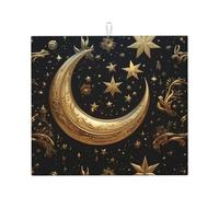 Tappetino scolapiatti per bancone della cucina, grande, super assorbente, tappetino scolapiatti in microfibra con stelle dorate e luna, tappetino antiscivolo per scolapiatti per lavelli e caffettiera