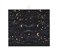 Tappetino scolapiatti per bancone della cucina, grande, super assorbente, tappetino scolapiatti in microfibra con stelle e luna, tappetino antiscivolo per scolapiatti per lavelli e caffettiera, 46 x