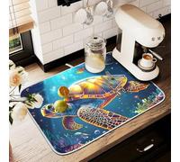 Tappetino scolapiatti per bancone della cucina, grande tappetino in microfibra colorato tartaruga marina luna 60 x 45 lavello scolapiatti assorbente protezione per macchina da caffè
