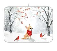 Tappetino scolapiatti per bancone della cucina, grande tappetino in microfibra per asciugare i piatti chihuahua che indossa sciarpa seduto sulla neve, 40 x 45 cm, scolapiatti assorbente per macchina