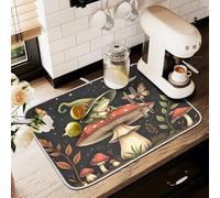 Tappetino scolapiatti per bancone della cucina, grande tappetino in microfibra per asciugare i piatti a forma di rana e fungo, 60 x 45 cm, scolapiatti assorbente per macchina da caffè
