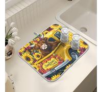 Tappetino scolapiatti per bancone della cucina, grande tappetino in microfibra per asciugare i piatti, camion, girasoli, mucca, 40 x 45 cm, assorbente per la protezione della macchina del caffè