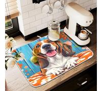 Tappetino scolapiatti per bancone della cucina, grande tappetino in microfibra per asciugare i piatti con sfondo in legno cane 60 x 45 cm scolapiatti assorbente per macchina da caffè tappetino