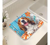 Tappetino scolapiatti per bancone della cucina, grande tappetino in microfibra per asciugare i piatti con sfondo in legno cane 40 x 45 cm scolapiatti assorbente per macchina da caffè tappetino