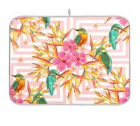 Tappetino scolapiatti per bancone della cucina, grande tappetino in microfibra per scolapiatti 40 x 45 cm, piante tropicali, fiori, uccelli, lavello scolapiatti assorbente per macchina da caffè