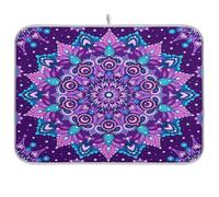 Tappetino scolapiatti per bancone della cucina, grande tappetino in microfibra per scolapiatti 40 x 45 cm, viola mandala, assorbente, protezione per macchina da caffè
