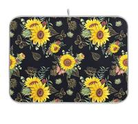 Tappetino scolapiatti per bancone della cucina, grande tappetino in microfibra per scolapiatti 60 x 45 cm, bouquet di girasoli, farfalle, scolapiatti assorbente, protezione per macchina da caffè