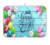 Tappetino scolapiatti per bancone della cucina, grande tappetino in microfibra per scolapiatti 60 x 45 cm, motivo: uova di Pasqua felici, scolapiatti per lavello, assorbente, tappetino protettivo per