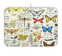 Tappetino scolapiatti per bancone della cucina, grande tappetino in microfibra per scolapiatti 60 x 45 cm, con libellula e farfalla, tappetino protettivo assorbente per macchina da caffè