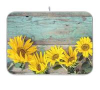 Tappetino scolapiatti per bancone della cucina, grande tappetino in microfibra per scolapiatti 60 x 45 cm, girasoli su sfondo blu vecchio scolapiatti in legno assorbente per macchina da caffè