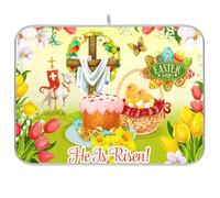 Tappetino scolapiatti per bancone della cucina, grande tappetino in microfibra per scolapiatti 60 x 45 cm, giorno di Pasqua e caccia alle uova, scolapiatti assorbente per macchina da caffè