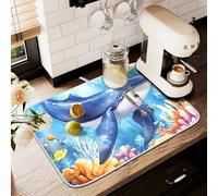 Tappetino scolapiatti per bancone della cucina, grande tappetino in microfibra per scolapiatti a forma di balena, 60 x 45 cm, assorbente per la macchina del caffè