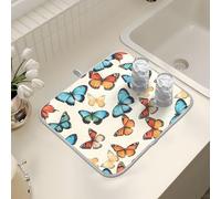 Tappetino scolapiatti per bancone della cucina, grande tappetino in microfibra per scolapiatti a forma di farfalla, 40 x 45 cm, assorbente, tappetino protettivo per macchina da caffè