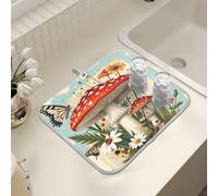 Tappetino scolapiatti per bancone della cucina, grande tappetino in microfibra per scolapiatti a forma di fungo farfalla 40 x 45 cm scolapiatti assorbente per macchina da caffè tappetino protettivo