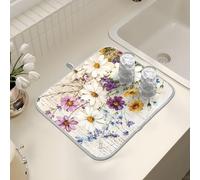 Tappetino scolapiatti per bancone della cucina, grande tappetino in microfibra per scolapiatti acquerello fiori di campo margherite 40 x 45 cm scolapiatti assorbente tappetino protettivo per macchina