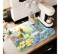 Tappetino scolapiatti per bancone della cucina, grande tappetino in microfibra per scolapiatti acquerello fiori selvatici 60 x 45 cm scolapiatti assorbente tappetino protettivo per macchina da caffè