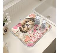Tappetino scolapiatti per bancone della cucina, grande tappetino in microfibra per scolapiatti affascinante Shih Tzu cucciolo lettera 40 x 45 cm scolapiatti assorbente tappetino protettivo per