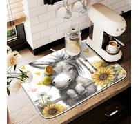 Tappetino scolapiatti per bancone della cucina, grande tappetino in microfibra per scolapiatti asino girasole 60 x 45 cm scolapiatti assorbente per macchina del caffè tappetino protettivo