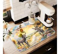 Tappetino scolapiatti per bancone della cucina, grande tappetino in microfibra per scolapiatti asino girasole 60 x 45 cm scolapiatti assorbente per macchina del caffè tappetino protettivo