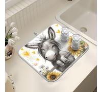 Tappetino scolapiatti per bancone della cucina, grande tappetino in microfibra per scolapiatti asino girasole 40 x 45 cm scolapiatti assorbente per macchina da caffè tappetino protettivo
