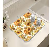 Tappetino scolapiatti per bancone della cucina, grande tappetino in microfibra per scolapiatti autunno autunno Ringraziamento zucca girasole 40 x 45 cm scolapiatti assorbente protezione per macchina