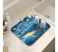 Tappetino scolapiatti per bancone della cucina, grande tappetino in microfibra per scolapiatti con balena blu, 40 x 45 cm, assorbente per la protezione della macchina del caffè