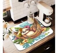 Tappetino scolapiatti per bancone della cucina, grande tappetino in microfibra per scolapiatti con bradipo pianta foglia 60 x 45 cm, scolapiatti assorbente per macchina da caffè