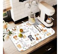 Tappetino scolapiatti per bancone della cucina, grande tappetino in microfibra per scolapiatti con cani cartoni animati, 60 x 45 cm, scolapiatti assorbente per macchina da caffè