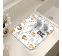 Tappetino scolapiatti per bancone della cucina, grande tappetino in microfibra per scolapiatti con cani cartoni animati, 40 x 45 cm, scolapiatti assorbente per macchina da caffè