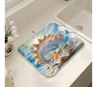Tappetino scolapiatti per bancone della cucina, grande tappetino in microfibra per scolapiatti con conchiglie marine spiaggia stella marina 40 x 45 lavello scolapiatti assorbente tappetino protettivo