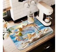 Tappetino scolapiatti per bancone della cucina, grande tappetino in microfibra per scolapiatti con conchiglie marine spiaggia stella marina 60 x 45 lavello scolapiatti assorbente tappetino protettivo