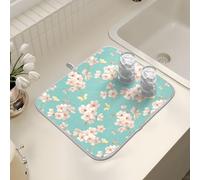 Tappetino scolapiatti per bancone della cucina, grande tappetino in microfibra per scolapiatti con fiori di ciliegio verde 40 x 45 cm, tappetino assorbente per protezione della macchina del caffè