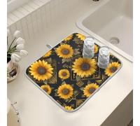 Tappetino scolapiatti per bancone della cucina, grande tappetino in microfibra per scolapiatti con girasole e fiori a quadri, 40 x 45 cm, tappetino assorbente per la protezione della macchina del