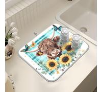 Tappetino scolapiatti per bancone della cucina, grande tappetino in microfibra per scolapiatti con mucca, rose, girasoli, farfalla, 40 x 45 cm, assorbente per la macchina del caffè