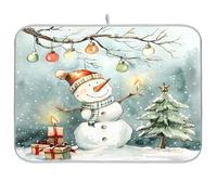 Tappetino scolapiatti per bancone della cucina, grande tappetino in microfibra per scolapiatti con pupazzo di neve con albero di neve 40 x 45 cm, scolapiatti assorbente per macchina da caffè