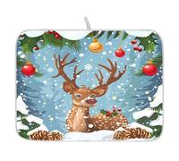 Tappetino scolapiatti per bancone della cucina, grande tappetino in microfibra per scolapiatti con renna natalizia agrifoglio neve 60 x 45 cm scolapiatti assorbente protezione per macchina da caffè