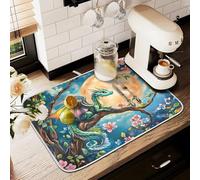 Tappetino scolapiatti per bancone della cucina, grande tappetino in microfibra per scolapiatti drago appollaiato luna 60 x 45 cm scolapiatti assorbente tappetino protettivo per macchina da caffè