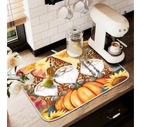 Tappetino scolapiatti per bancone della cucina, grande tappetino in microfibra per scolapiatti felice stravagante gnomo leopardato cappelli girasole zucca 60 x 45 lavello scolapiatti assorbente