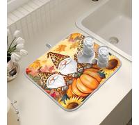 Tappetino scolapiatti per bancone della cucina, grande tappetino in microfibra per scolapiatti felice stravagante gnomo leopardato cappelli girasole zucca 40 x 45 lavello scolapiatti assorbente