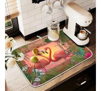 Tappetino scolapiatti per bancone della cucina, grande tappetino in microfibra per scolapiatti fenicottero piante tropicali 60 x 45 cm scolapiatti assorbente tappetino protettivo per macchina da caffè