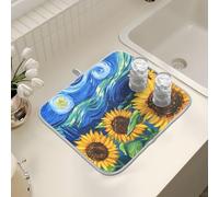 Tappetino scolapiatti per bancone della cucina, grande tappetino in microfibra per scolapiatti girasoli cielo 40 x 45 cm scolapiatti assorbente tappetino protettivo per macchina da caffè