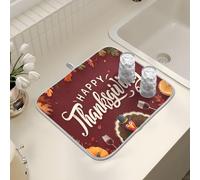 Tappetino scolapiatti per bancone della cucina, grande tappetino in microfibra per scolapiatti Happy Thanksgiving Turchia 40 x 45 cm scolapiatti assorbente per macchina da caffè tappetino protettivo