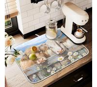 Tappetino scolapiatti per bancone della cucina, grande tappetino in microfibra per scolapiatti Highland mucche margherite, 60 x 45 cm, scolapiatti assorbente per macchina da caffè
