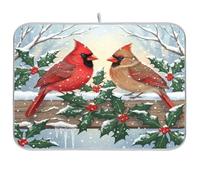 Tappetino scolapiatti per bancone della cucina, grande tappetino in microfibra per scolapiatti invernale con uccelli rossi 60 x 45 cm, scolapiatti assorbente per macchina da caffè