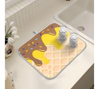 Tappetino scolapiatti per bancone della cucina, grande tappetino in microfibra per scolapiatti marrone giallo gelato waffle 40 x 45 cm scolapiatti assorbente protezione per macchina da caffè