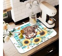 Tappetino scolapiatti per bancone della cucina, grande tappetino in microfibra per scolapiatti mucca, rose, girasoli, farfalla, 60 x 45 cm, assorbente per la macchina del caffè